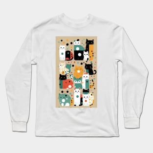 Whiskered Dots: Quirky Polka Dot Cat Design Long Sleeve T-Shirt